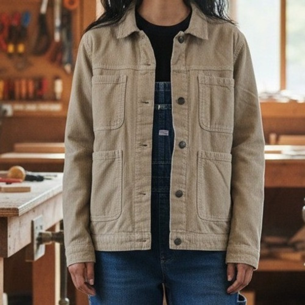 RSQ Corduroy Chore Jacket Large Tan Snap Front Workwear Coat